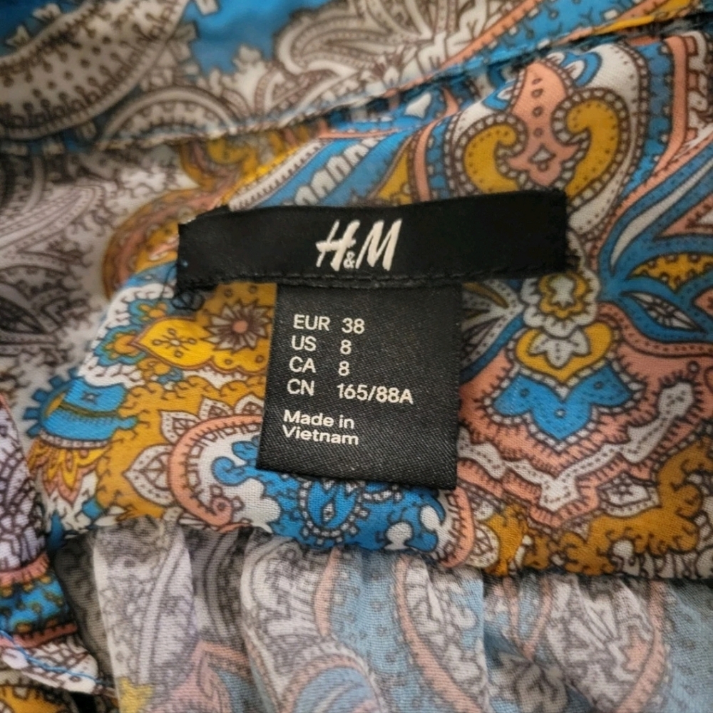 NEW H&M Paisley Sheer Sleevless Belted Midi Fress Blue Festival Boho Fairycore 8 - Picture 10 of 13